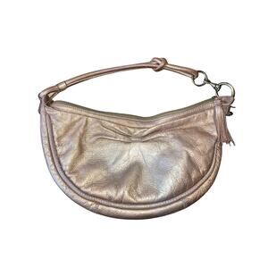 Fossil Genuine Leather Shoulder Hobo handbag Gold Crescent Purse